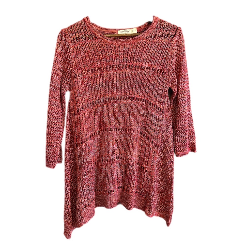 Red‎ Marl Combo Open Knit Sweater Tunic Top Women's Size S 4-6